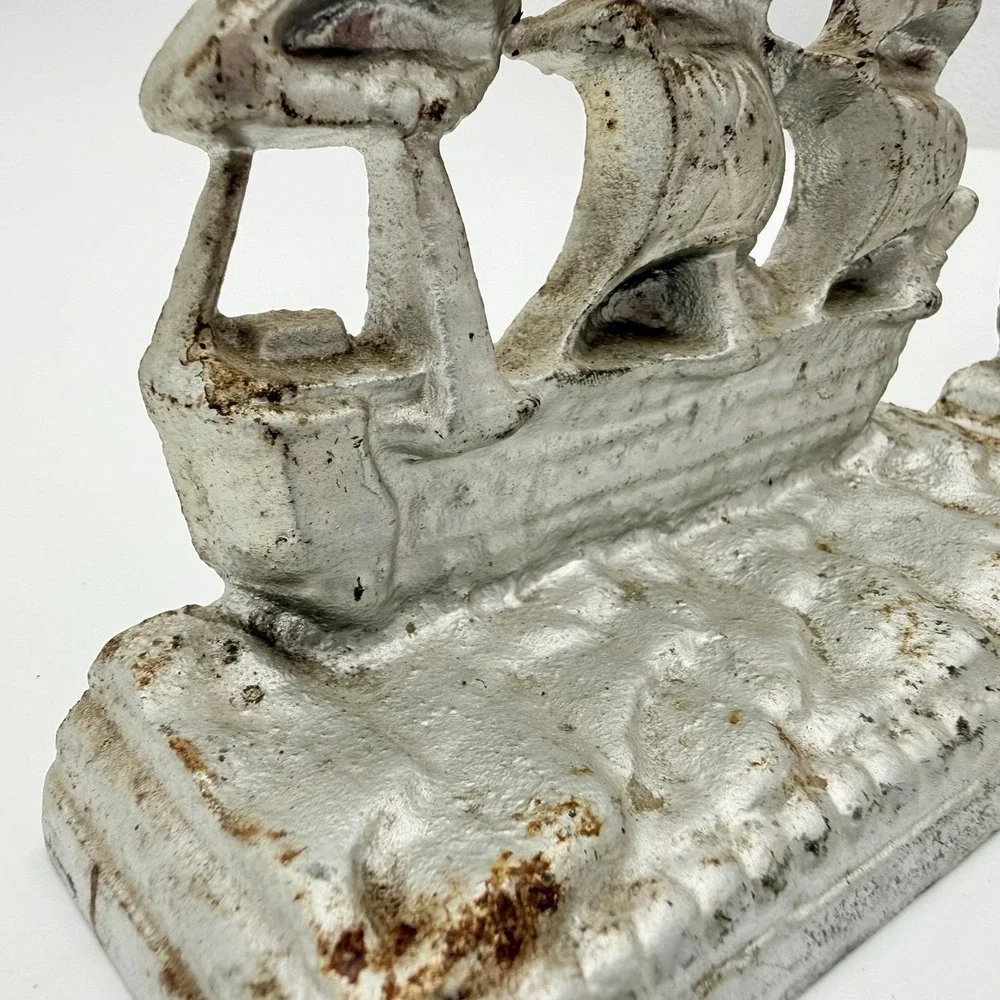 Vtg Cast Iron Bookends Patina Old Ironside Constitution Sailing Ship Doorstop